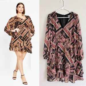 City Chic Plus Size Harlee Angelina Print Long Sleeve Short Dress